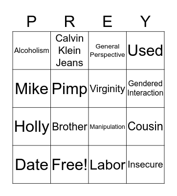 Walking Prey Bingo Card