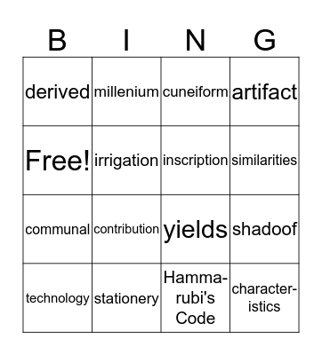 Early Civilizations Bingo Card