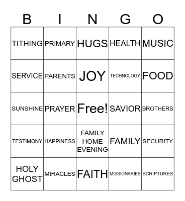 GRATITUDE BINGO Card