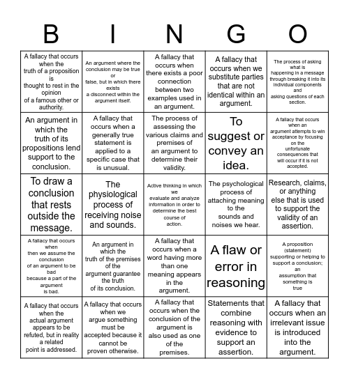 Critical Thinking Bingo Card