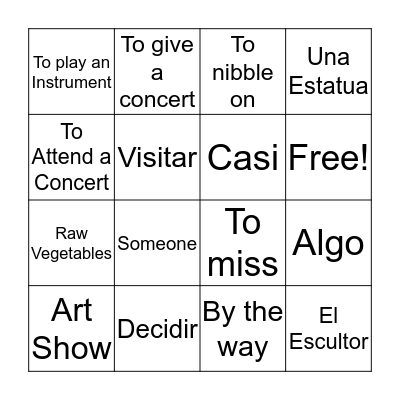 Spanish Vocab Bingo Card