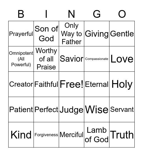 Jesus is... Bingo Card