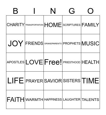 GRATITUDE BINGO Card