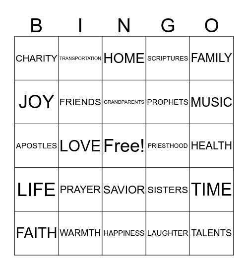 GRATITUDE BINGO Card