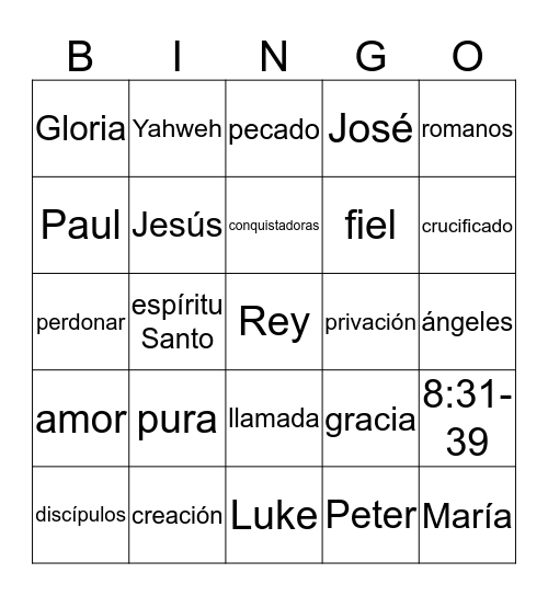 Bible Bingo Card