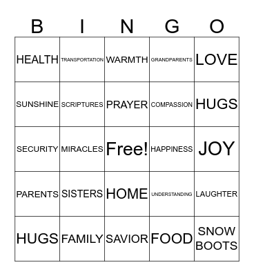 GRATITUDE BINGO Card