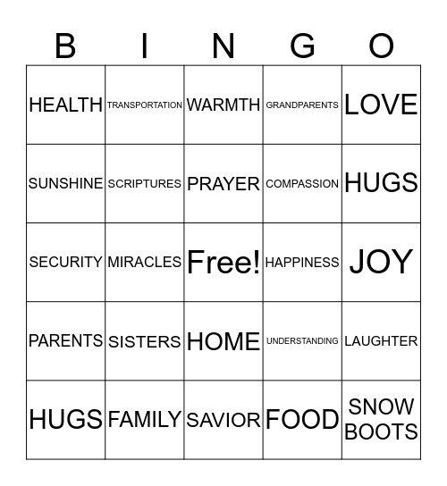 GRATITUDE BINGO Card