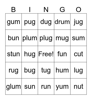 U Word Family Bingo Card