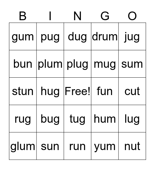 U Word Family Bingo Card
