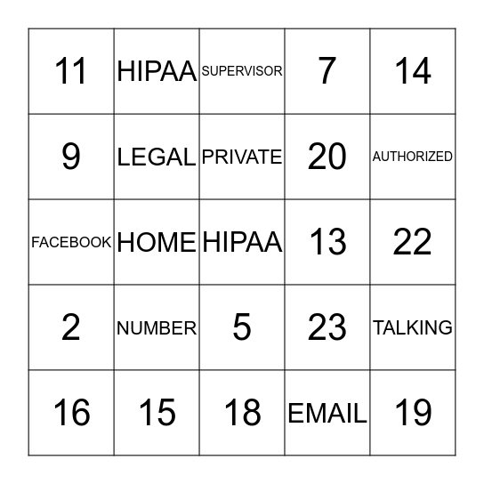 CRAZY HIPAA BINGO Card