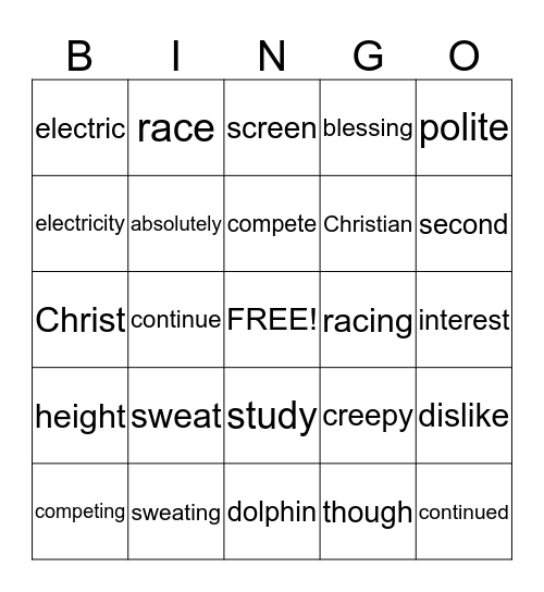 Jon's Bingo Card