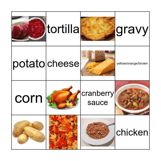 Thanksgiving Words Bingo Card
