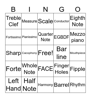 Tin Whistle Bingo Card