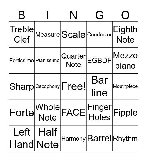 Tin Whistle Bingo Card
