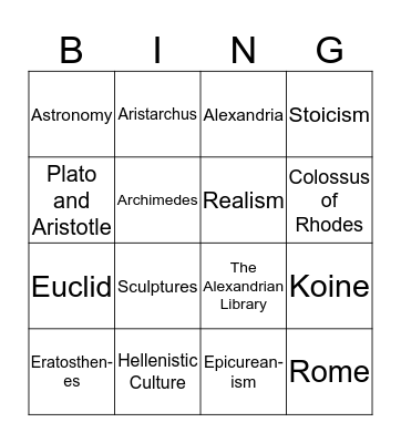 Hellenistic BINGO! Bingo Card