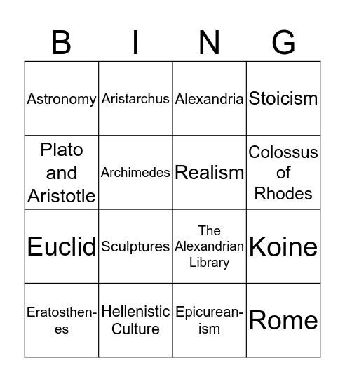 Hellenistic BINGO! Bingo Card
