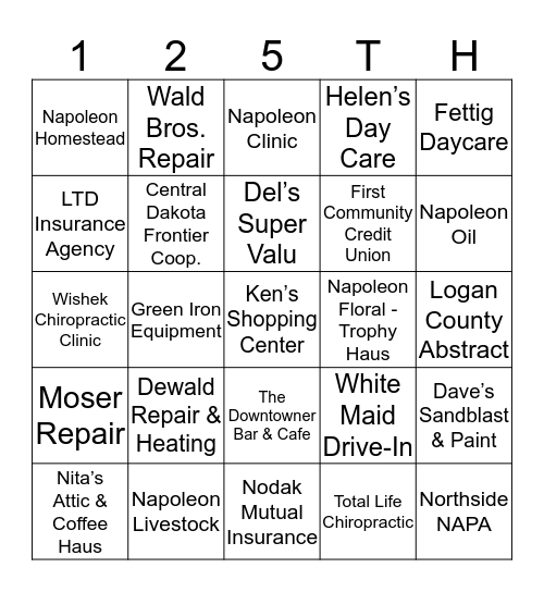 Happy 125th Birthday ND! Bingo Card