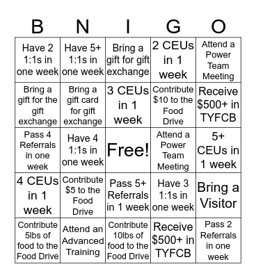 BNI GREEN MACHINE HOLIDAY GAME 2019 Bingo Card