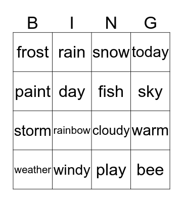 Weather Bingo Card