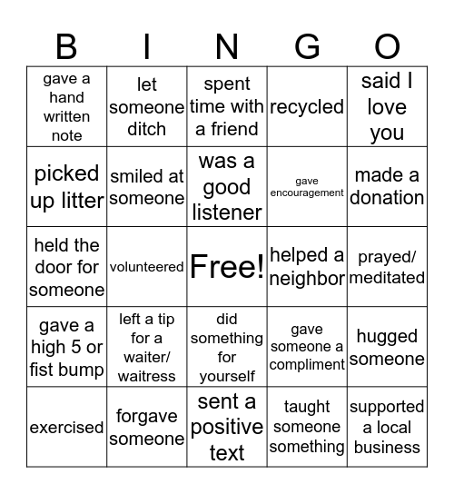 BINGO KINDNESS Bingo Card