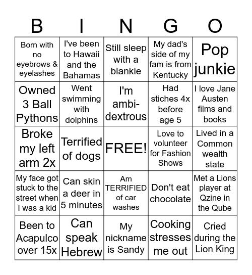 VOE Bingo Card