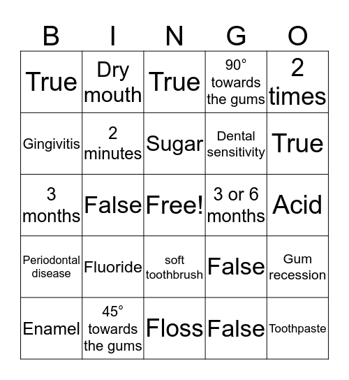 Dental Bingo Card