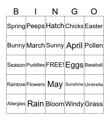 Spring Word Bingo Card