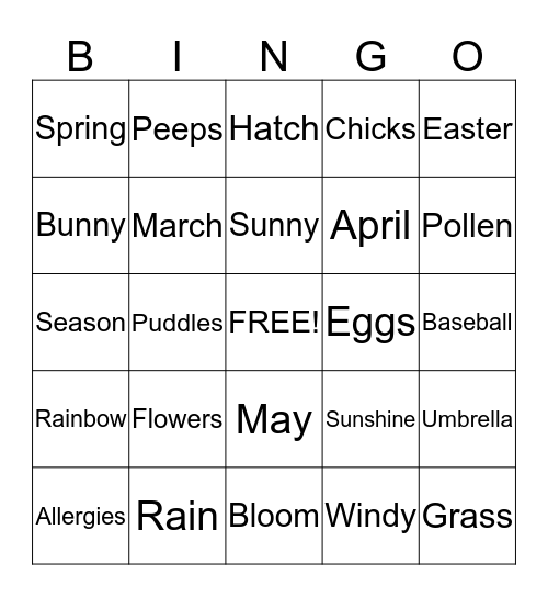 Spring Word Bingo Card