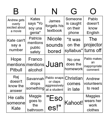 Spanish Bingo Card