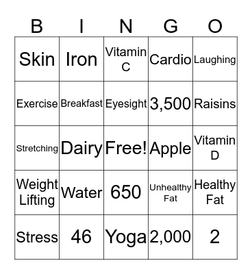 Wellness Bingo Card