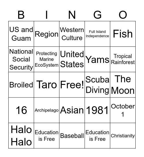 The Culture of Palau Bingo Card