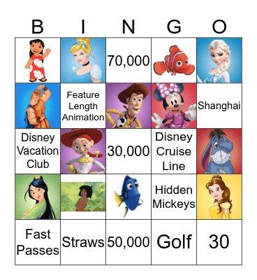 Disney Characters Bingo Card