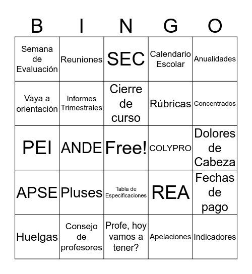 Confraternidad CTP Fortuna Bingo Card