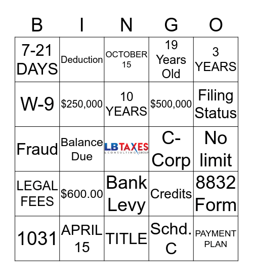 LB Taxes & Consulting Group Bingo Card