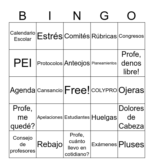 Confraternidad CTP Fortuna Bingo Card