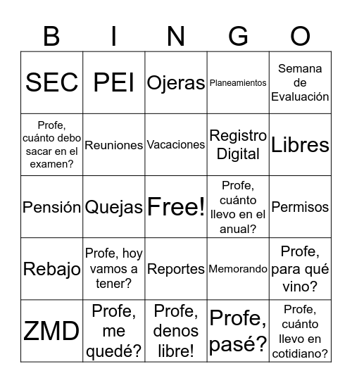 Confraternidad CTP Fortuna Bingo Card