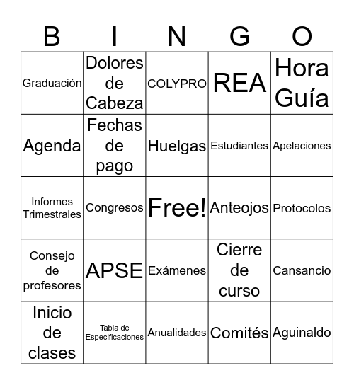 Confraternidad CTP Fortuna Bingo Card