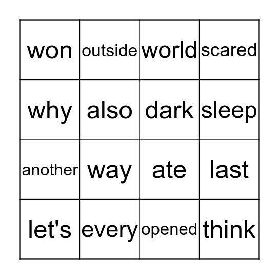 Orange Cloud Word Bingo Card