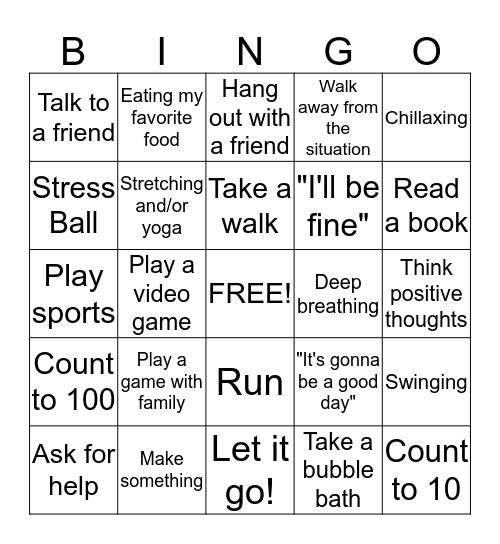 Stress-Relief Bingo Card