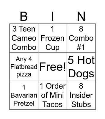 Concession Bingo! Bingo Card