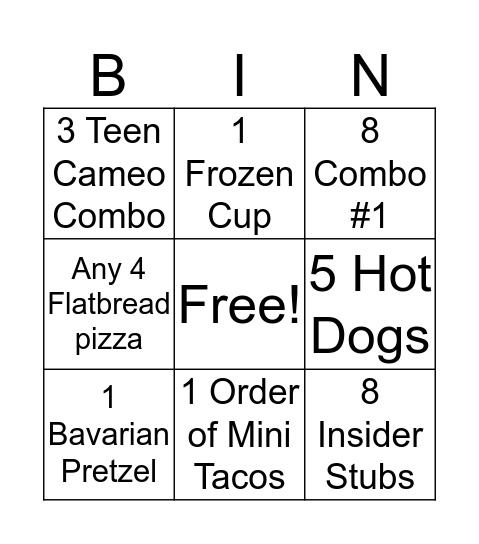 Concession Bingo! Bingo Card