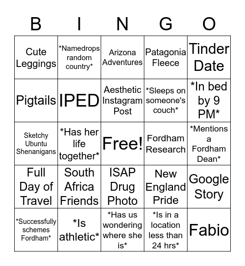 Stephanie Galbraith Bingo Card