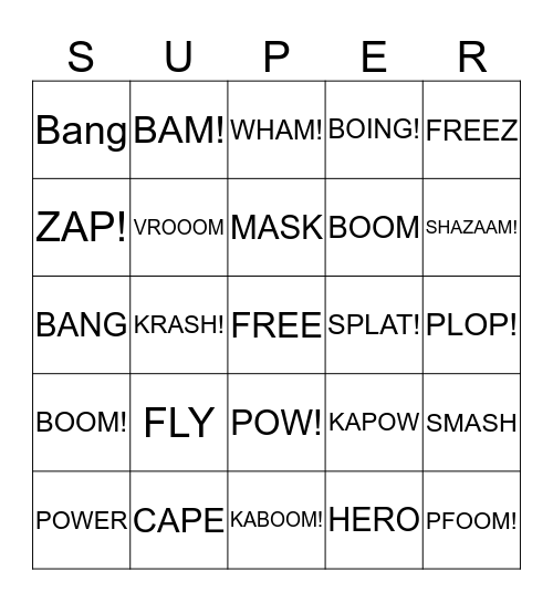 SUPER HERO Bingo Card