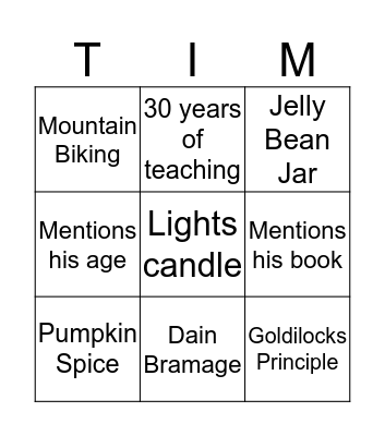 Tim Time Bingo Card