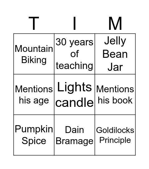 Tim Time Bingo Card