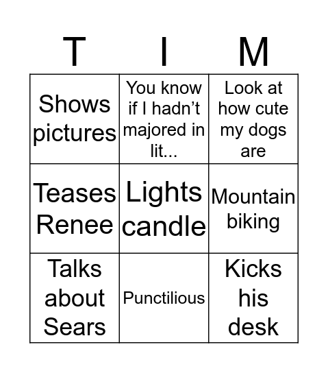 Tim Time Bingo Card