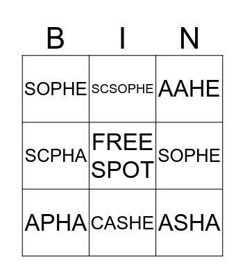 HEALTH ORGANIZATIONS BINGO Card
