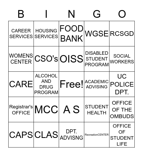 UCSB RESOURCES Bingo Card