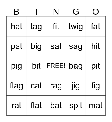 short a & e Bingo Card