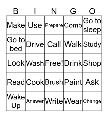 Daily Activity Verbs Bingo Card